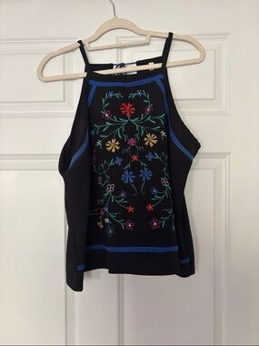 Xhilaration Black Cami with Bright Multicolor Floral Embroidery